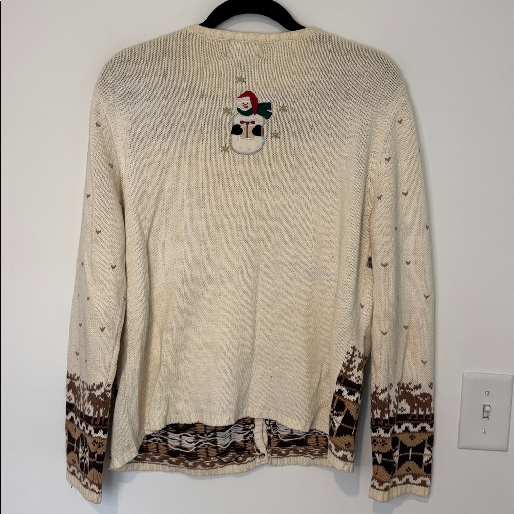 Designers Originals Studio Joy Vintage Cream Snowman Cardigan Sweater - Size M - Picture 6 of 7